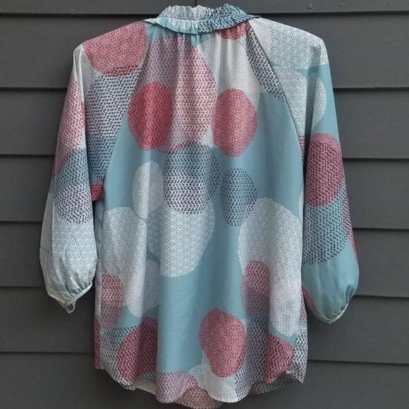Renee C Boho circle Print Peasant BlouseSize Large - Picture 3 of 10